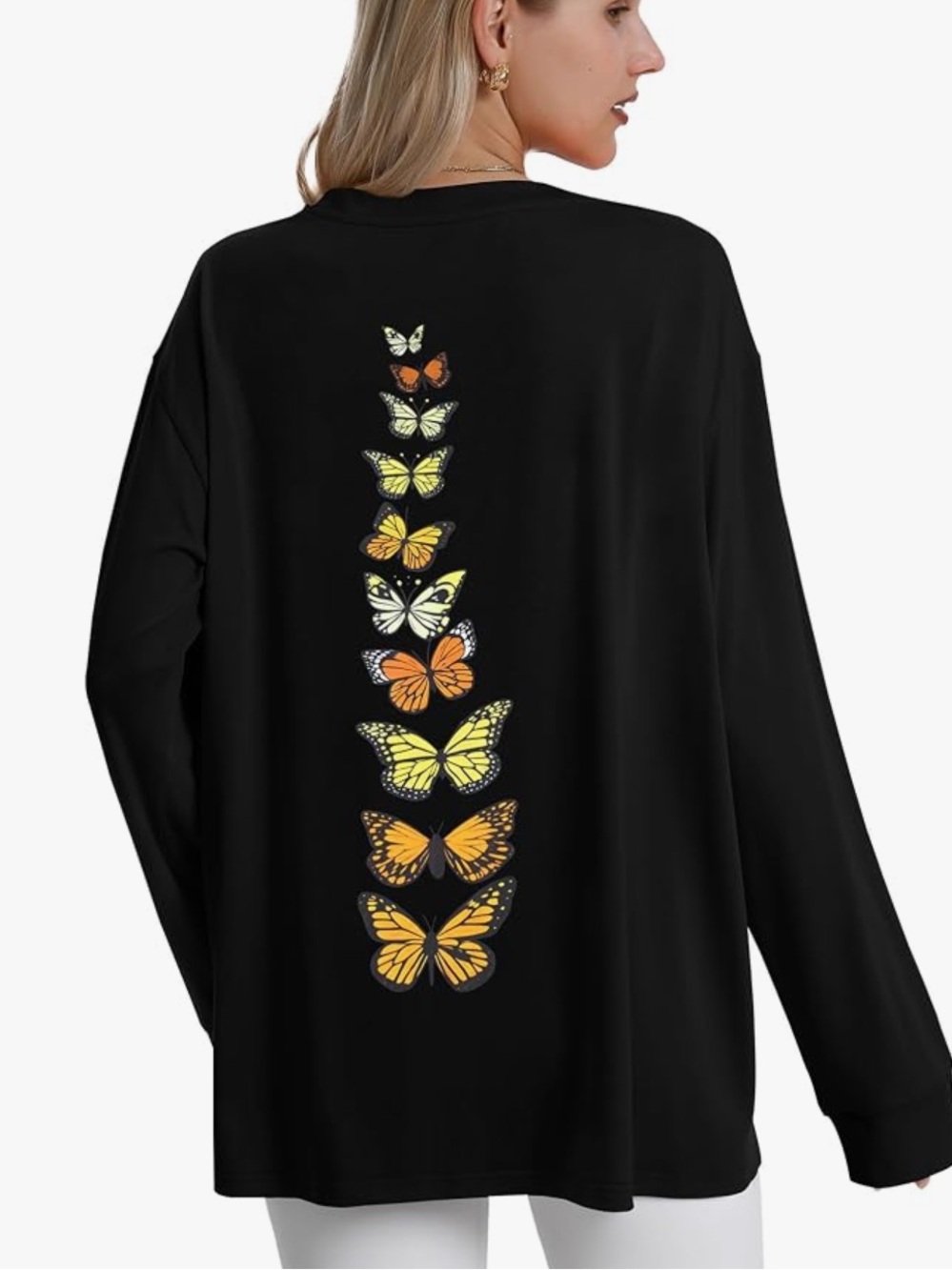 Black Butterfly Back-Print Long Sleeve Top